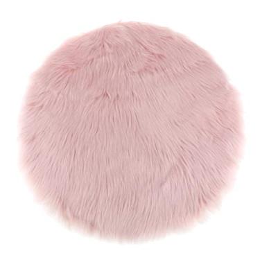 Imagem de Almofada de assento de pele sintética de pelúcia redonda flamer, tapete de chão de pele de carneiro artificial, vários tamanhos e cores - rosa, 33 cm