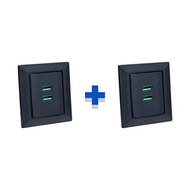 Imagem de Kit Espelhos de Tomadas Duplo Chanfrado com 2 Usb 4.9A COR:PRETO