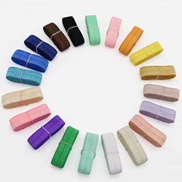 Imagem de Harvey Sky 20 jardas dobra de 1,5 cm sobre acabamento de cor sólida elástico 20 cores x 1 jarda fita elástica de costura para artesanato faça você mesmo bebê meninas laço de cabelo faixa de cabeça