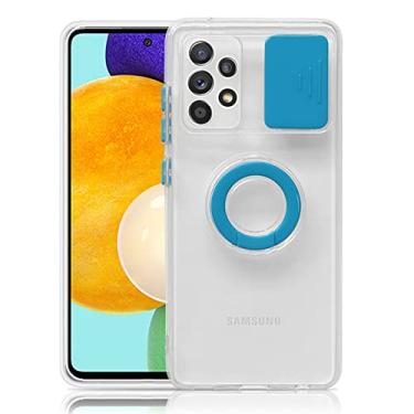 Imagem de Capa de proteção de câmera de lente deslizante para samsung galaxy s22 s21 a12 a32 a22 a52 a53 a72 ultra plus 5g suporte de anel capa de telefone transparente, azul, para samsung a71 4g