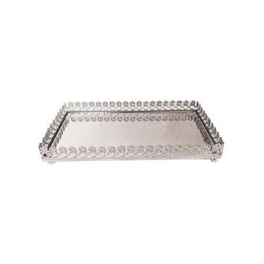 Imagem de Bandeja Metal Com Espelho Flor Prata 24X12cm Class Home