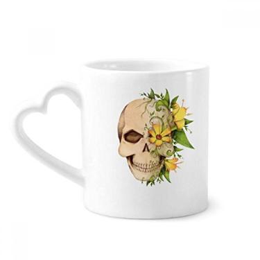 Imagem de Caneca com ilustração de esqueleto de caveira de flor caneca de café cerâmica copo de coração de vidro