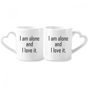 Imagem de Citação I Love My Loneliness Conjunto de canecas de porcelana para casais, coração de cerâmica