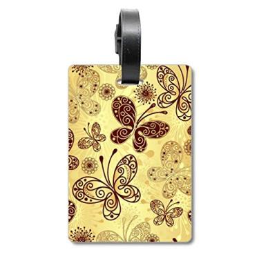 Imagem de Papel de parede de borboleta amarela etiqueta de mala etiqueta de bagagem para pendurar etiqueta, Multicolorido.