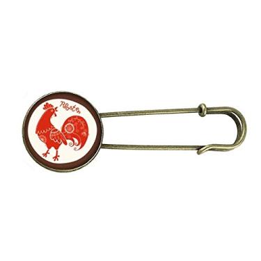 Imagem de Ano de galo animal China zodíaco vermelho retrô broche de metal clipe jóias