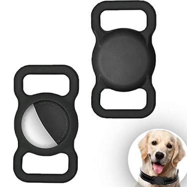 Imagem de (pacote com 2) Suporte de coleira para cães compatível com AirTag, capa protetora de silicone macio à prova d'água para Apple Air Tags Tracker (preto)