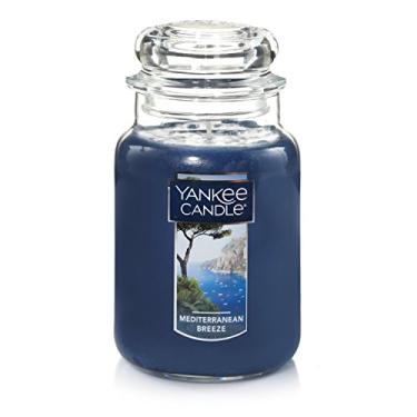 Imagem de Yankee Candle Vela com cheiro de brisa mediterrânea, clássica de 623 g, frasco grande, com pavio único, mais de 110 horas de tempo de queima, cera de grau parafina