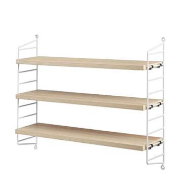 Imagem de KIZQYN Estante de livros de 3 níveis de parede prateleiras flutuantes montadas na parede prateleiras de parede de madeira industrial para sala de estar quarto cozinha entrada estante (cor: natural)