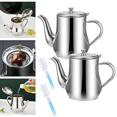 Imagem de 2 unid. de óleo de aço inoxidável com filtro, distribuidor de azeite, pote de óleo de aço inoxidável para cozinha (Capacidade 24 oz)