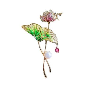 Imagem de KIZQYN Broche feminino elegante e charmoso flor de lótus e broche de folha de lótus acessórios de roupas requintados bonito botão de capa feminina acessório de fantasia (cor: cinza)