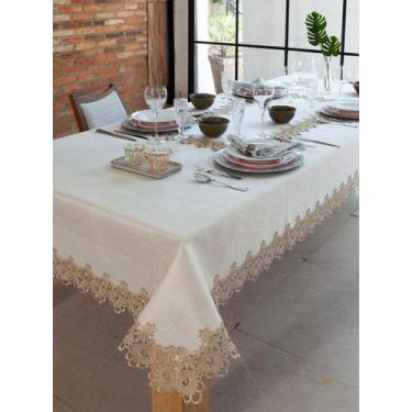 Imagem de Toalha De Mesa Rendada Veneza Jolitex Bege 150X220cm