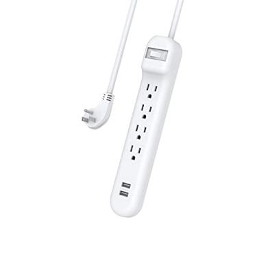 Imagem de Wishinkle Protetor contra sobretensão, 4 tomadas CA múltiplas com 2 tiras de alimentação USB, cabo de extensão de 8 metros para casa, escritório, viagem, escola, branco