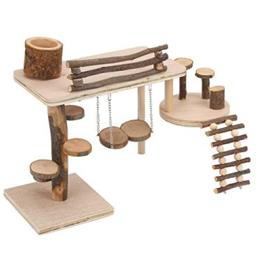 Imagem de Hztyyier Plataforma de madeira para hamster, escada de madeira para hamster, playground para pequenos animais de estimação, acessórios para gaiola de hamster para pequenos animais de estimação