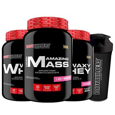 Imagem de KIT 2x Waxy Whey 900g + Amazing Mass 1,5kg + Coqueteleira - Bodybuilders Sabor Morango