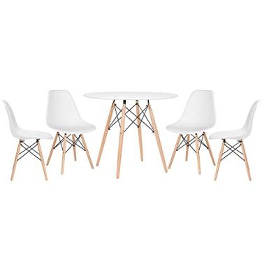 Imagem de Loft7, Kit Mesa Eames 90 cm branco + 4 cadeiras Eames Eiffel Dsw branco