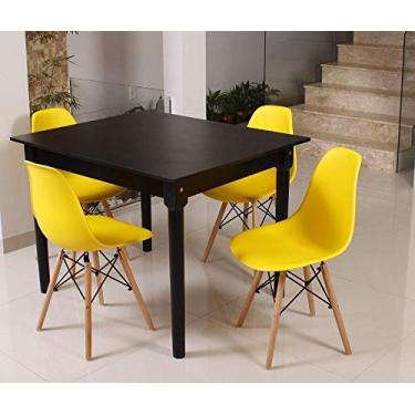 Imagem de Kit Mesa De Jantar Robust 110x90 Preta + 04 Cadeiras Charles Eames - Amarelo