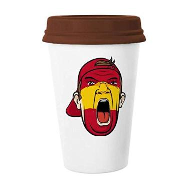 Imagem de Caneca de cerâmica com bandeira da Espanha para maquiagem facial e cabeça gritando caneca de café copo de cerâmica