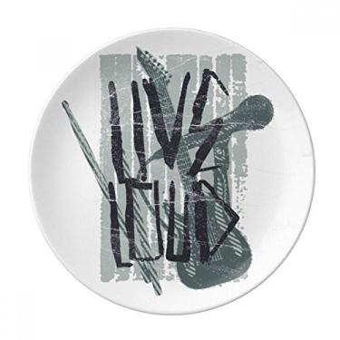 Imagem de Prato de jantar de porcelana decorativa com estampa de instrumentos musicais de jazz cinza