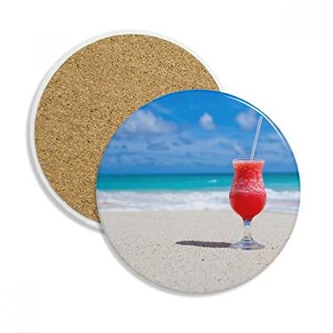 Imagem de Caneca com imagem de suco de melancia e areia do oceano para praia, copo de proteção de mesa, pedra absorvente