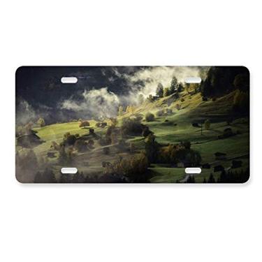 Imagem de DIYthinker Etiqueta de aço inoxidável para decoração de placa de carro de vila Fog Hill Paisagem Floresta