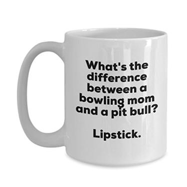 Imagem de Presente para mãe de boliche – Diferença entre uma mãe de boliche e uma caneca Pit Bull – Batom – Presentes de aniversário de Natal