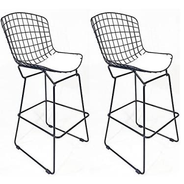 Imagem de Kit 2 Banquetas BERTÓIA preta assento branco altura 60cm - Poltronas do Sul