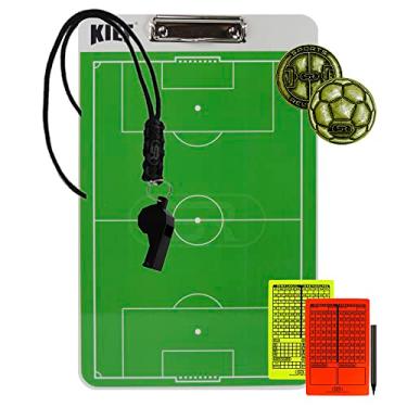 Imagem de Prancheta Tática Dupla Face Futebol De Campo Kief Com Cartão De Arbitro + Moeda + Apito E Cordão (Dourado Velho)