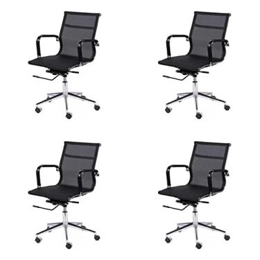 Imagem de Conjunto 4 Cadeiras de Escritório com Rodízios Tela Baixa Or Design Preto