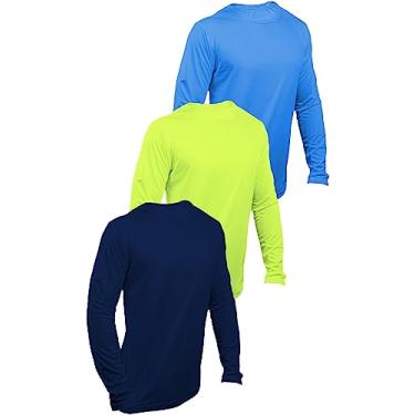 Imagem de KIT 3 Camisetas Com Proteção UV 50+ Dry Fit Segunda Pele Térmica Tecido Termodry Manga Longa - Turquesa, Amarelo Neon, Marinho - M