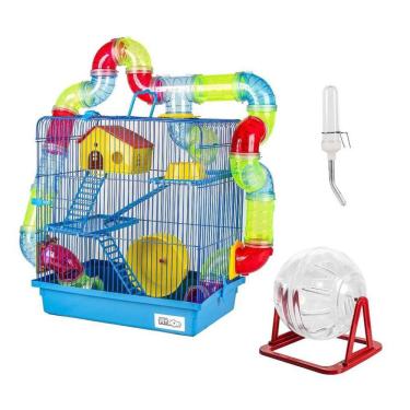 Imagem de Gaiola Hamster Com Casa Grande 3 Andares Tubos - Azul