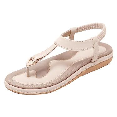Imagem de Sandálias rasteiras de tira no tornozelo para mulheres casuais verão praia linda tanga chinelos sapatos femininos de salto alto sandálias sexy, A, 6