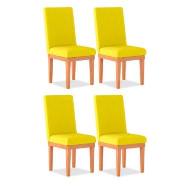 Imagem de Kit 04 Cadeiras Alice Para Mesa De Jantar Suede Amarelo - Madeira Prim