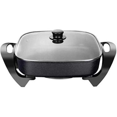 Imagem de Frigideira Elétrica De 5l, Panela Quente Quadrada Multifogão Com Tampa De Vidro, Superfície Antiaderente E Alças De Toque Frias,Preto,Bonny369