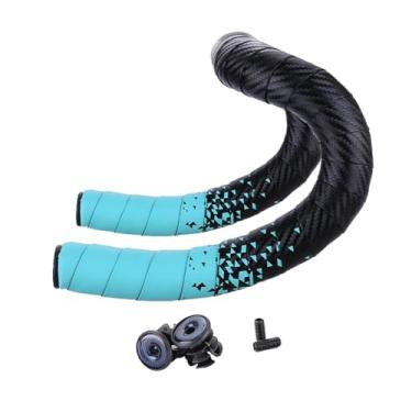 Imagem de UGPLM Fita para guidão de bicicleta de estrada, envoltório de alça, eva à prova de choque com plugues de extremidade de barra, fita de barra para bicicleta, Azul claro