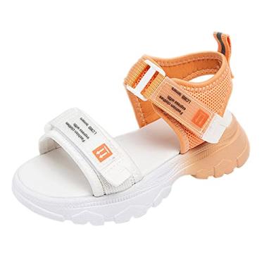 Imagem de Sandálias aquáticas para meninas sapatos infantis sandálias plataforma combinação de cores combinando sola macia praia gelatina sapatos para meninas, Laranja, 2 Big Kid