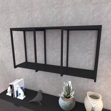 Imagem de Prateleira Industrial Suspensa Estante Parede Nicho Preta Cozinha Escritorio Sala Quarto Infantil