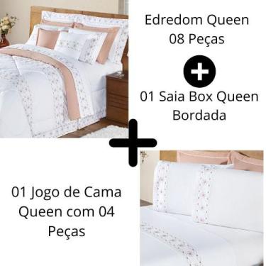 Imagem de Kit Edredom + Jogo Cama E Saia Box Queen Algodão Bordado 13 - Enxovais