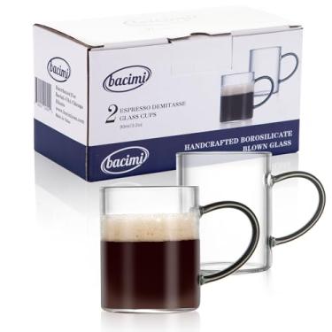 Imagem de Bacimi Minicáveres de café transparentes e transparentes com alças coloridas – Conjunto de 2 / 90 ml – Copos de vidro borossilicato para cappuccino, latte, café expresso e bebida quente – Seguro para