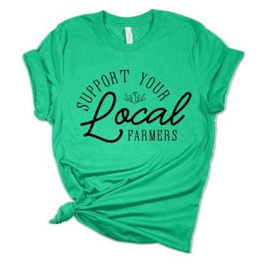 Imagem de Camiseta feminina de manga curta com texto "Support Your Local Farmers", Kelly mesclado, 5G