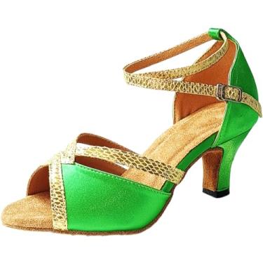 Imagem de Beinimira Sapatos de dança femininos de renda de salão latino tango swing jazz 6,9 cm salto social sandálias jazz salto personalizado, Verde, 5.5