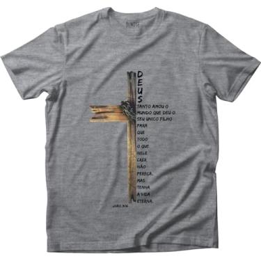 Imagem de Camiseta Algodão Masculina Cruz Cristã Evangélica Joã0 3-16 Tamanho:M;Cor:Cinza