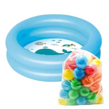 Imagem de Piscina Infantil Azul Para Criança Bebe 28 litros com 50 Bolinhas coloridas