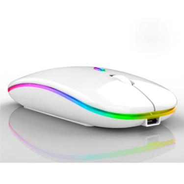 Imagem de Mouse Sem Fio com Bluetooth Recarregável Óptico Wireless Silencioso Led Rgb Colorido Ergonômico Usb 2.4 Ghz para Notebook Computador Pc Desktop (BRANCO)