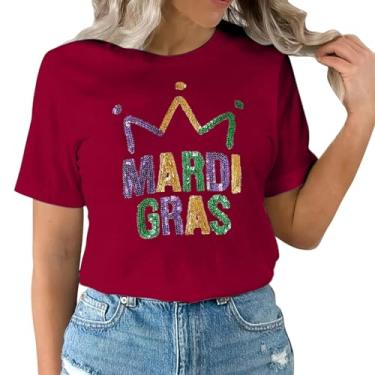 Imagem de 2024 Mardi Gras Outfit for Women Letter Printed Mardi Gras Shirts for Women Sparkly Fat Tuesday Camisetas, Vermelho, P