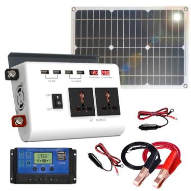 Imagem de CIADAZ Inversor de energia 300W DC 12V para AC 110V Inversor de onda senoidal modificada com painel solar de 18W e controlador de carga solar 30A para celulares, telefones, computadores, laptop, LCD,