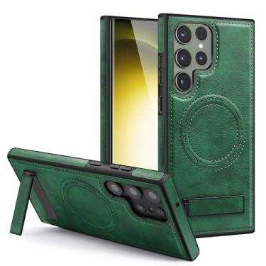 Imagem de Lunivop Capa de couro PU compatível com Samsung Galaxy S24 Ultra [compatível com carregamento sem fio Magsafe] Capa magnética com suporte Funda Rugged Best Phone Cases Verde para S 24 Ultra 6,8