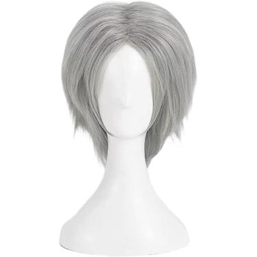 Imagem de Anime Wig Anime Devil May Cry 5 Cosplay Wig, Vergil Silver Grey Short Hair Role Play Halloween Party Wigs + Wig Cap