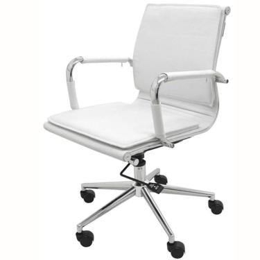 Imagem de  Cadeira Giratória Baixa Valência Soft Rivattis Revestida Em Poliuretano Branco Base Rodizio Preto