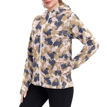 Imagem de JUNZAN Moletom com capuz feminino com proteção solar floral pinceladas manga longa FPS 50+ camisetas de pesca com capuz para caminhadas, Pinceladas florais, M