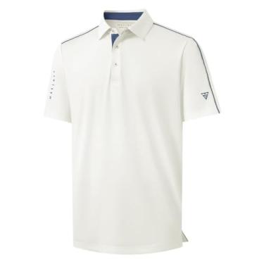 Imagem de M MAELREG Camisas polo masculinas de golfe de manga curta, modelagem seca, sólida, absorção de umidade, casual, com colarinho, camisas polo masculinas, Creme, M